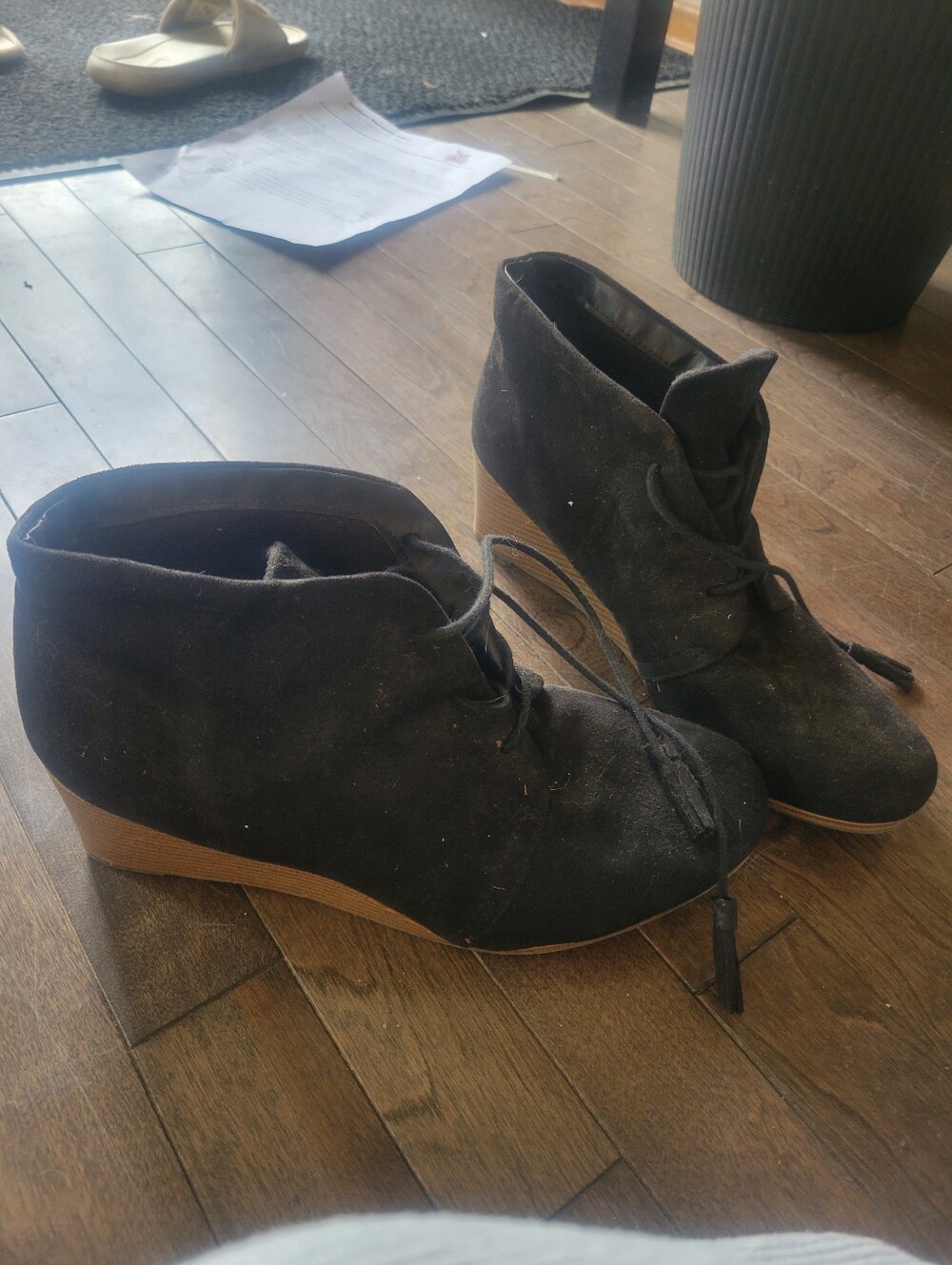 Black Suede Wedge Ankle Boots
